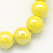 Pearlized Handmade Porcelain Round Beads, Yellow, 8mm, Hole: 2mm(X-PORC-S489-8mm-10)