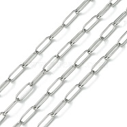 304 Stainless Steel Chains, Paperclip Chains, Drawn Elongated Cable Chains, Soldered, Stainless Steel Color, 10x3.5x0.8mm(CHS-G017-07P)