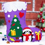 DIY Non-woven Fabric Christmas Sock Kits, including Fabric, Needle, Cord, Penguin(DIY-Q031-02E)
