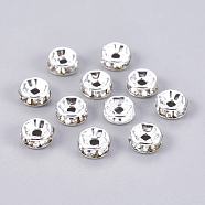 Brass Rhinestone, for Jewelry Craft Making Findings, Grade A, Rondelle, Silver Color Plated, Size: about 6mm in diameter, 3mm thick, hole: 1.5mm(RB-A003-6MM-S)