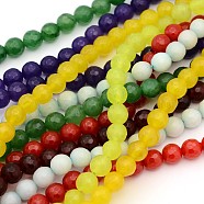 Gemstone Beads Strand, White Jade, Natural, Faceted Round, Dyed, Mixed Color, about 8mm in diameter, hole: 0.8mm, 48 pcs/strand, 15 inch(JBS032)