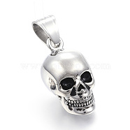 316 Surgical Stainless Steel Pendants, Skull, Antique Silver, 29x15x18mm, Hole: 7x10mm(STAS-G126-21AS)