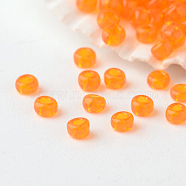 12/0 Grade A Round Glass Seed Beads, Transparent Colours, Orange, 2x1.5mm, Hole: 0.5mm, about 45000pcs/pound(SEED-A022-F12-6B)