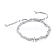 Unisex Adjustable Korean Waxed Polyester Cord Braided Bead Bracelets, with 304 Stainless Steel Tube Bails, Gray, 2-1/4 inch~3-3/8 inch(5.6~8.5cm)(BJEW-JB04669-02)