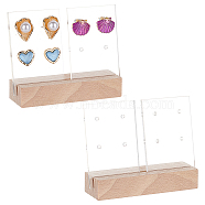 Transparent Arcylic Earring Display Organizer Holder, 4-Hole Earring Display Stand with Wood Base, Bisque, Finished Product: 8x2.5x6.5cm. 3pcs/set(EDIS-WH0031-01)