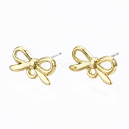 Alloy Stud Earring Findings, with Loop and Steel Pin, Bowknot, Cadmium Free & Lead Free, Light Gold, 8x14mm, Hole: 1.4mm, Pin: 0.7mm(X-PALLOY-T064-78LG-RS)