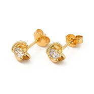 Rack Plating Brass Micro Pave Cubic Zirconia Stud Earrings, Long-Lasting Plated Flower Earring for Women, Cadmium Free & Lead Free, Real 18K Gold Plated, 7mm, Pin: 1mm(EJEW-P221-03G)