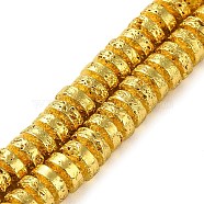 Electroplated Natural Lava Rock Beads Strands, Disc, Heishi Beads, Golden Plated, 7x3mm, Hole: 1.2mm, about 123pcs/strand, 15.75''(40cm)(G-I360-A02-01)