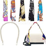 1Pcs Iron Bag Handles, with Swivel Clasps and 5Pcs 5 Colors Satin Decorate Scarf Necklaces, for Bag Straps Replacement Accessories, Light Gold, Mixed Color, 56cm(FIND-WR0002-16)
