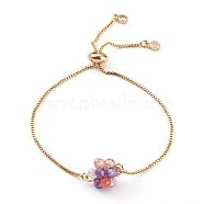 Adjustable Brass Slider Bracelets, Bolo Bracelets, with Cubic Zirconia Woven Beads, Golden, Colorful, Inner Diameter: 1/4~3-1/8 inch(0.5~8cm)(BJEW-JB06014-04)
