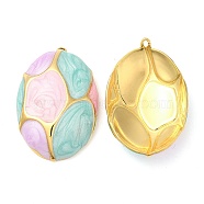 Enamel Pendants, with 304 Stainless Steel Finding, Real 18K Gold Plated, Oval Charm, Lavender Blush, 32.5x21.5x5.8mm, Hole: 1.2mm(STAS-E040-12G-01)
