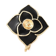 Brass with Black Enamel Fold Over Clasps, Flower, Real 18K Gold Plated, 17x15.5x10mm, Hole: 1.5mm(KK-G505-21G)