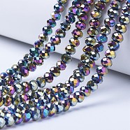 Electroplate Transparent Glass Beads Strands, Full Plated, Faceted, Rondelle, Multi-color Plated, 3.5x3mm, Hole: 0.4mm, about 113~115pcs/strand, 32~33cm(EGLA-A034-T3mm-UA07)