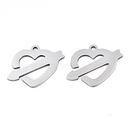 Valentine's Day 201 Stainless Steel Pendants, Laser Cut, An Arrow Through a Heart, Stainless Steel Color, 17x21x0.9mm, Hole: 1.8mm(STAS-S081-003)