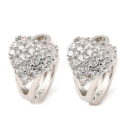 Brass Micro Pave Cubic Zirconia Hoop Earrings, Heart, Platinum, 12.5x14.5x9.5mm(EJEW-D078-17P)