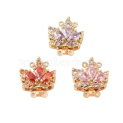 Brass Micro Pave Cubic Zirconia Box Clasps, with Glass, Leaf, 2-Strand, 4-Hole, Golden, Mixed Color, 19x17x8mm, Hole: 1mm(KK-B100-035G)