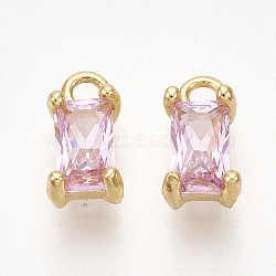 Brass Cubic Zirconia Charms, Rectangle, Nickel Free, Real 18K Gold Plated, Pearl Pink, 8x4x3mm, Hole: 1.2mm(KK-S350-367B)