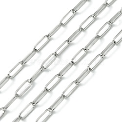 304 Stainless Steel Chains, Paperclip Chains, Drawn Elongated Cable Chains, Soldered, Stainless Steel Color, 10x3.5x0.8mm(CHS-G017-07P)