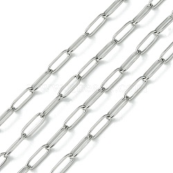 Non-Tarnish 304 Stainless Steel Chains, Paperclip Chains, Drawn Elongated Cable Chains, Soldered, Stainless Steel Color, 10x3.5x0.8mm(CHS-G017-07P)