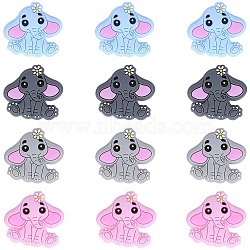 12Pcs 4 Colors Elephant Food Grade Eco-Friendly Silicone Beads, Chewing Beads For Teethers, DIY Nursing Necklaces Making, Mixed Color, 28x30x9.5mm, Hole: 2.5mm, 3pcs/color(SIL-SZ0001-14)