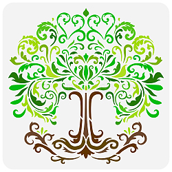 PET Hollow Out Drawing Painting Stencils, for DIY Scrapbook, Photo Album, Tree of Life Pattern, 30x30cm(DIY-WH0391-0383)