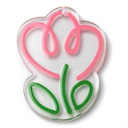 Transparent Acrylic Pendants, Tulip, Pink, 38x28x2.5mm, Hole: 1.5mm(MACR-Q160-02E)