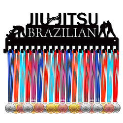 Iron Medal Holder Frame, Medals Display Hanger Rack, 20 Hooks, with Screws, Jiu-Jitsu Brazilian, Sports, 137x400mm, Hole: 5mm(ODIS-WH0028-069)