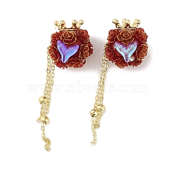 Handmade Polymer Clay Rhinestone Beads, with Glitter, Resin & Acrylic & Glass Cabochon & Alloy Chain, Rose with Crown & Fishtail, Dark Red, 60~69mm(CLAY-H003-02G-02)