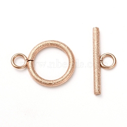 304 Stainless Steel Textured Toggle Clasps, Ring, Rose Gold, Ring: 18.5x14x2mm, Hole: 3mm, Bar: 20x7x2, Hole: 3mm(STAS-A048-01RG)