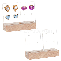 Transparent Arcylic Earring Display Organizer Holder, 4-Hole Earring Display Stand with Wood Base, Bisque, Finished Product: 8x2.5x6.5cm. 3pcs/set(EDIS-WH0031-01)