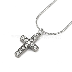 304 Stainless Steel Crystal Rhinestone Cross Pendant Round Snake Chain Necklaces for Women, Stainless Steel Color, 17.72 inch(45cm)(NJEW-Z044-05P)