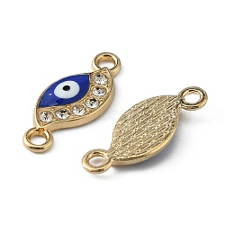 Blue Evil Eye Alloy Crystal Rhinestone Connector Charm, Lucky Eye Link, with Enamel, Light Gold, 22x8.5x2.5mm, Hole: 2mm(FIND-TAC0014-58)