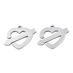 Valentine's Day 201 Stainless Steel Pendants, Laser Cut, An Arrow Through a Heart, Stainless Steel Color, 17x21x0.9mm, Hole: 1.8mm(STAS-S081-003)