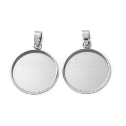 304 Stainless Steel Pendant Cabochon Settings, Flat Round Charms, Stainless Steel Color, Tray: 20mm, 25.5x21.5x2mm, Hole: 6x3.5mm(STAS-L282-010P-08)