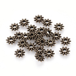 Tibetan Style Spacer Beads, Flower, Antique Bronze, Lead Free & Cadmium Free & Nickel Free, 9x3mm, Hole: 2.5mm(X-MLFH10384Y-NF)