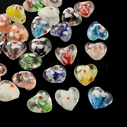 Handmade Luminous Bumpy Lampwork Beads, Heart, Mixed Color, 13~15x15~16x10~12mm, Hole: 1~2mm(LAMP-R127-M)