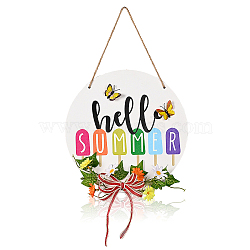 Wooden Pendant Decorations, with Jute Twine, for Party Gift Home Decoration, Flat Round with Word Hello Summer, Colorful, 300x4mm(WOOD-WH0107-78)