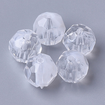 Acrylic Beads, Imitation Gemstone, Faceted, Round, Clear & White, 12mm, Hole: 1.8mm, about 307pcs/290g