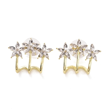 Crystal Rhinestone Triple Trees Stud Earrings, Alloy Stud Earrings for Women, Light Gold, 19x24x8mm, Pin: 1mm