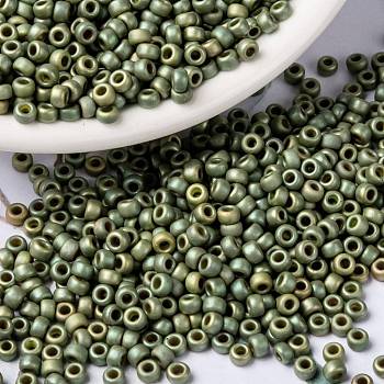 MIYUKI Round Rocailles Beads, Japanese Seed Beads, (RR2033) Matte Opaque Light Olive Luster, 8/0, 3mm, Hole: 1mm, about 422~455pcs/bottle, 10g/bottle