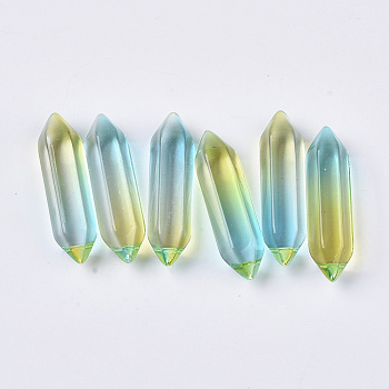 Two Tone Glass Double Terminated Point Beads, No Hole/Undrilled, Bullet, Cyan, 30~32x8~9x8mm