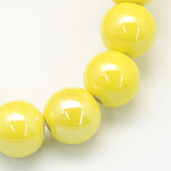 Pearlized Handmade Porcelain Round Beads, Yellow, 8mm, Hole: 2mm