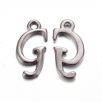 Gunmetal Plated Alloy Letter Pendants, Rack Plating, Cadmium Free & Lead Free, Letter.G, 17x8x2mm, Hole: 1.5mm