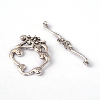 Tibetan Style Toggle Clasps, Lead Free & Cadmium Free, Flower, Antique Silver, 39x26mm, Hole: 2mm