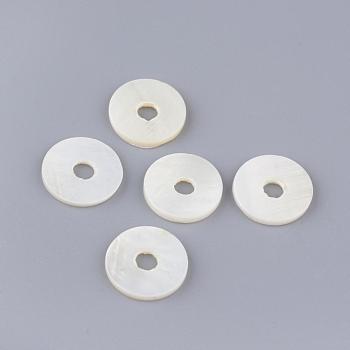 Natural Freshwater Shell Beads, Disc, Creamy White, 15x2mm, Hole: 4mm