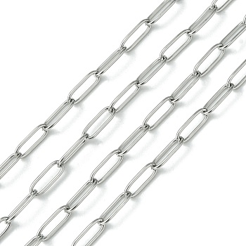 304 Stainless Steel Chains, Paperclip Chains, Drawn Elongated Cable Chains, Soldered, Stainless Steel Color, 10x3.5x0.8mm