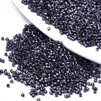 11/0 Grade A Glass Seed Beads, Cylinder, Uniform Seed Bead Size, Metallic Colours, Dark Slate Blue, 1.5x1mm, Hole: 0.5mm, about 20000pcs/bag