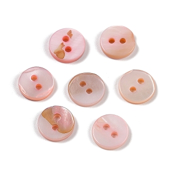 Freshwater Shell Buttons, 2-Hole, Flat Round, Pink, 10x1.5~2mm, Hole: 1.7mm