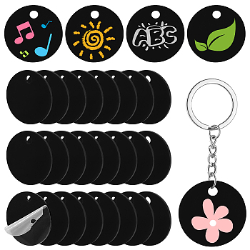 Opaque Acrylic Pendants, Flat Round Charm, Black, 40x2mm, Hole: 4mm