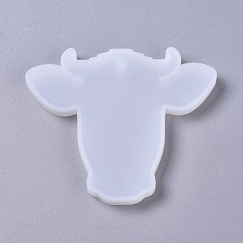 Pendant Silicone Molds, Resin Casting Molds, For UV Resin, Epoxy Resin Jewelry Making, Bull Head, White, 68x81x6.5mm